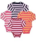 Leveret Long Sleeve 4-pack Striped Baby Girls Bodysuit 100% Cotton (Size 0-24 M)