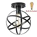 KingSo Metal Ceiling Light, 1-Light Black Globe Flush Mount Spherical Light Fixture With Cage For Headboard Porch Bedroom Kitchen Bathroom (Bulb Included)