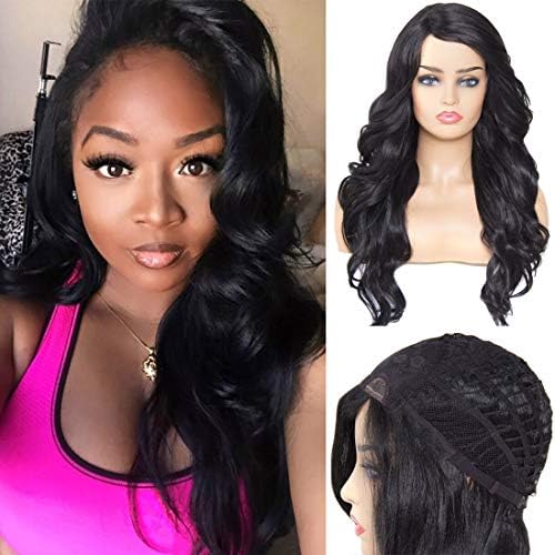 Longqi Beauty Lace Front Wigs 26" Long Wavy Synthetic Wigs For Black Women 130% Density Wigs (1B#, 26")