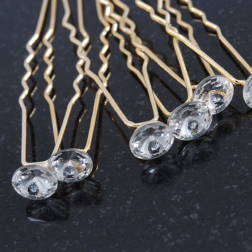 Bridal/ Wedding/ Prom/ Party Set Of 6 Gold Plated Crystal Bead Hair Pins