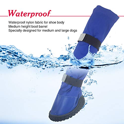 Wisita Dog Boots Waterproof Shoes Snow Shoes for Large Dogs with Reflective Velcro Rugged Anti-Slip Sole Black and Blue Color with 4PCS and 5 Sizes! (M-70, Blue)