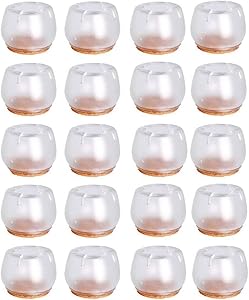 20 Pcs Chair Leg Caps Cover Pads Fit Round Legs 32-37 mm/ 1.23-1.46 inches and Square Legs 27-31 mm/ 1.01-1.22 inches, Viaky Wood Floor Protectors Chair Leg Feet Glides Furniture Carpet Silicone Sav