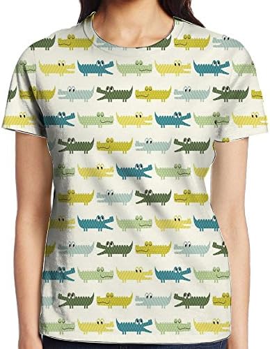 Ingrid Rosalin Woman's Crocodile Characters In Cartoon Style Funny Faces Animal Alligators Childish PersonalityT-Shirt XXL