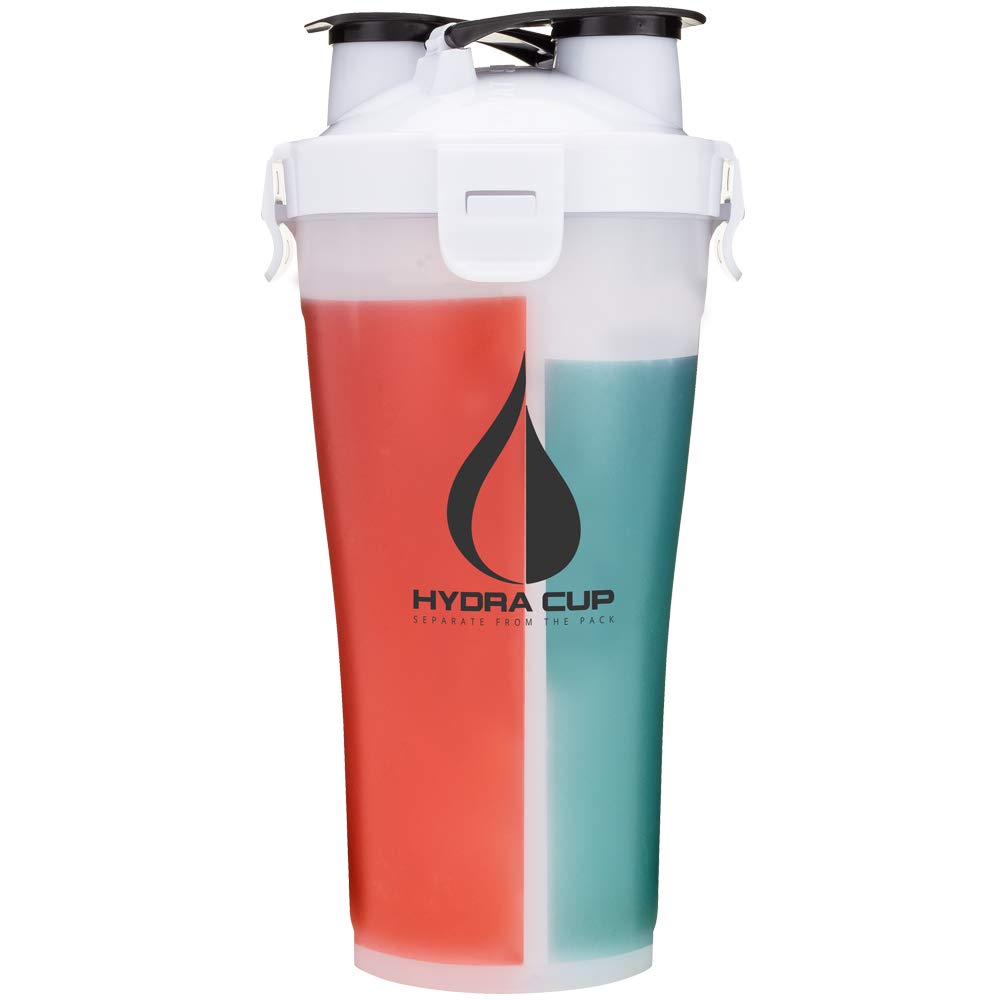 Hydra Cup 3.0-36oz High Performance Dual Shaker Bottle, Patented PRE + Protein Shaker Cup, Leak Proof, Awesome Colors, Save Time & Be Prepared, Everest White