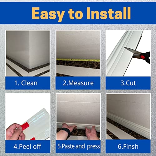 COUKIU Flexible Baseboard Molding Trim, Peel and Stick Rubber Wall Base Moulding Trim, 4 Inch x