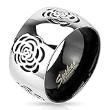 STR-0010 Stainless Steel Two Tone Black IP with Grooved Rose Band Ring; Comes With Free Gift Box (11)