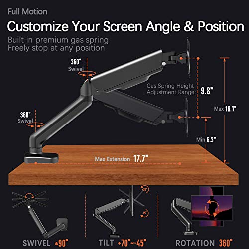 Single Monitor Desk Mount Stand - PUTORSEN Articulating Gas Spring Monitor Arm, Adjustable VESA Mount Desk Stand with Clamp and Grommet Base - Fits 17 to 27 Inch Computer Screens, Hold up to 14.3lbs