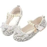 Girls Sparkle Princess Dress Shoes Bow Wedding Party Flower Bridesmaids Mary Jane Ballet Flats for Kid Toddler