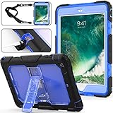 SEYMAC Stock for iPad Mini Case for Kids, 3 Layers Shockproof Full-Body Protective Hard PC & Soft Silicone Case with [Portable Strap]&[Built-in Kickstand] for Apple iPad Mini 1/2/3 (Blue/Black)