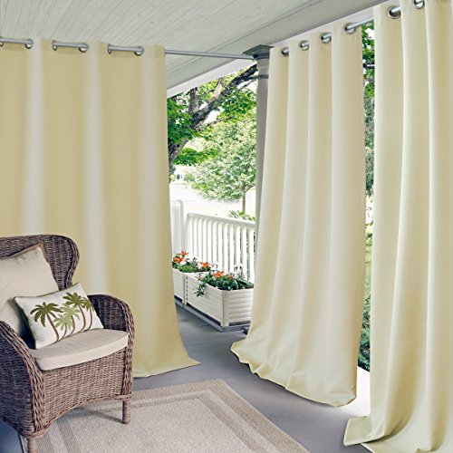 Elrene Home Fashions Indoor/Outdoor Patio Gazebo Pergola Solid Grommet Top Single Panel Window Curtain Drape, 52 Inch Wide x 84 Inch Long, Ivory (1 Panel)