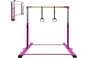 JC-ATHLETICS Gymnastics Bar for Kids Girls Ages 3-15 with Ring for Home Indoor Training Equipment- Steady Steel Construction, Anti-Slip, Easy to Assemble, 3' to 5' Adjustable Height