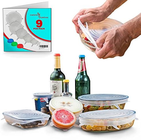 Reusable SILICONE STRETCH LIDS Set -12 pack - No More Cling Wrap - Universal Expandable ECO-Friendly Ultimate Instalids, Clear Covers Stretch & Seal Various Sizes Bowls, Jars, Cups, Cans or Containers