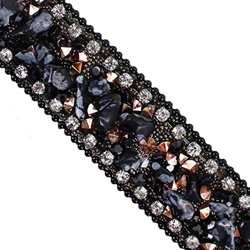EMDOMO 5y Beaded Hotfix Rhinestones Trim Iron on Applique Chain Crystal Trimming DIY Embellishment Craft Sewing Accessories T2731 (2731 Black)