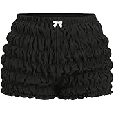 SHENHE Women's Plus Size Ruffle Shorts Y2k Bow Elastic Waist Bloomers Frilly Micro Shorts