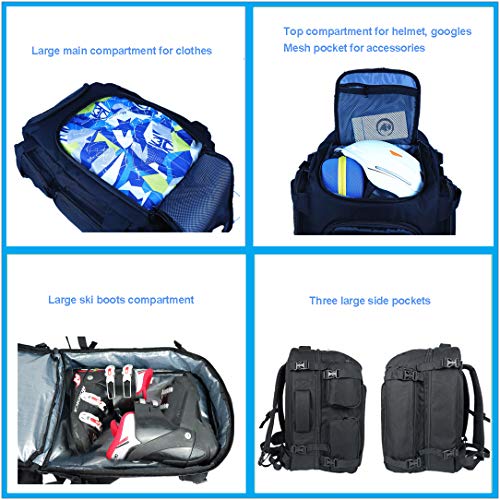 PAPAZAU Large Ski Boot Backpack Hold Helmet Ski Board 50L (Black