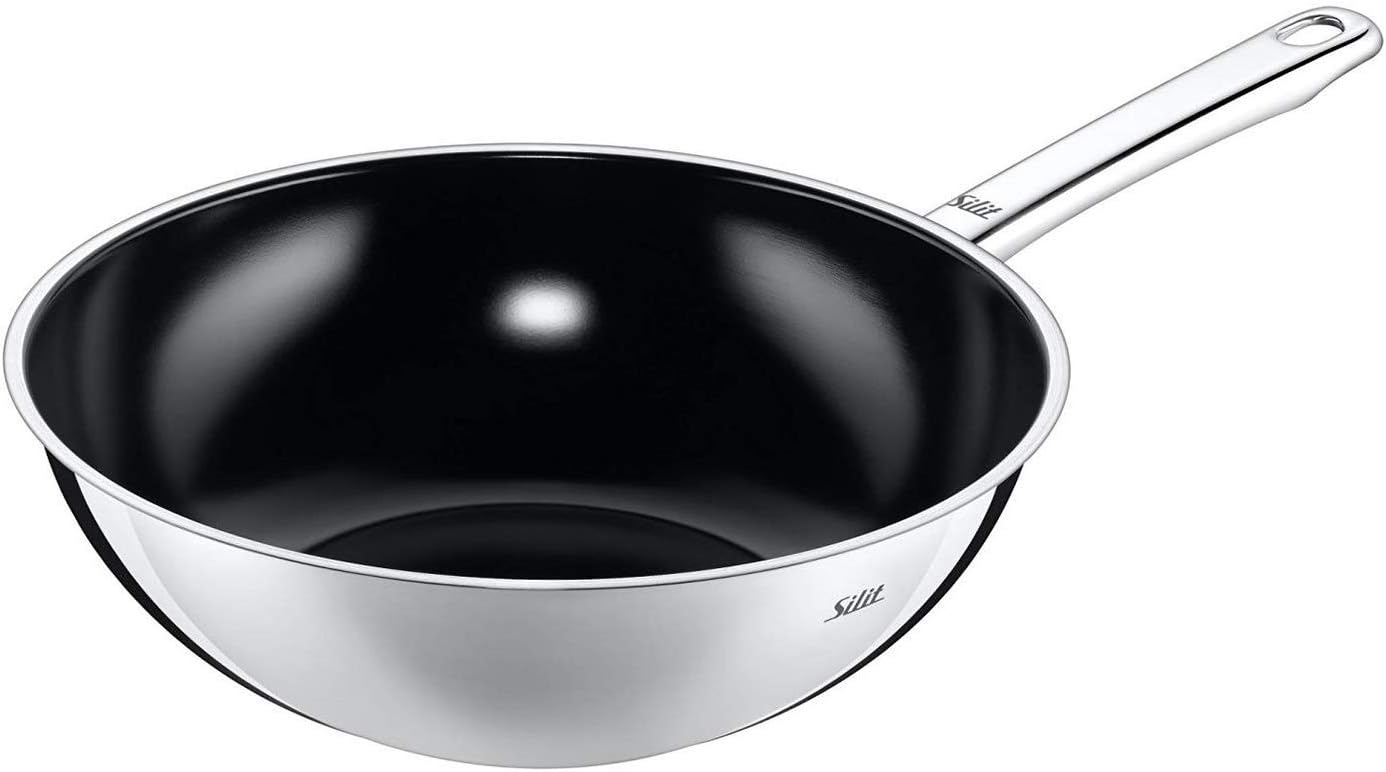 Silit Wuhan Wokpfanne Induktion 28 cm, Wok Edelstahl beschichtet, backofenfest