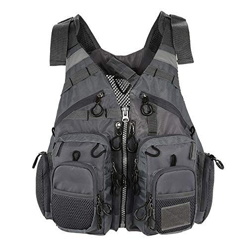 Photo 1 of JKSPORTS Fly Fishing Vest Fishing Safety Life Jacket for Swimming Sailing Boating Kayak Floating Multifunction Breathable Backpack for Men and Women Kayak Vest Swim Vest (Deep Gray,with Foam)
