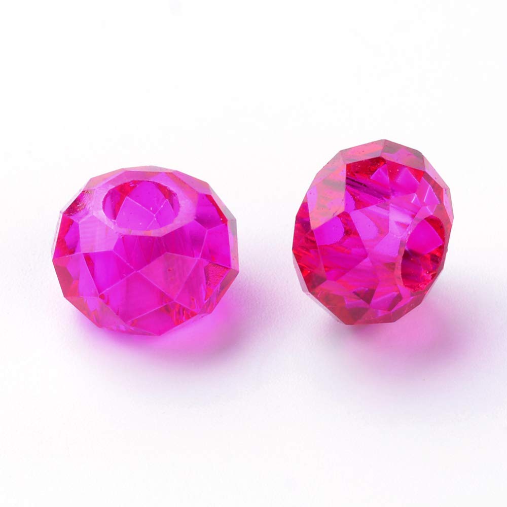 Beadthoven 100pcs Glass European Beads Large Hole Loose Beads No Metal Core Plum Baking Color Faceted Rondelle Beads fit for 5mm Snake Chain Bracelets Necklace Jewelry Making 14x8mm