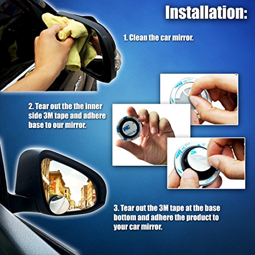 Zone Tech Blind Spot Adjustable Mirrors - 2-Pack Premium Quality Blind Spot Mirror Adjustable Stick-On Exterior Side Mirror for All Cars Motorcycles Trucks Snowmobiles - Thumbnail 4