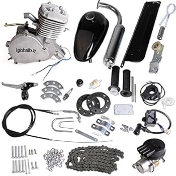 Iglobalbuy 80CC Petrol Gas Motor Bicycle Engine Complete Kit Motorized Bike 2-Stroke (Silver)