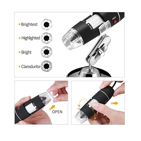 Jiusion WiFi USB Digital Hand Mikroskop, 40-1000x Wireless Vergrößerung Endoskop 8 LED Mini Kamera mit Telefon Saug-und… – Bild 5