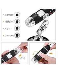 Jiusion Wifi USB Digital Handy Microscopio de mano, 40 a 1000x Wireless Ampliación Endoscopio 8 LED Mini Cámara con succión de teléfono, soporte de metal y funda, compatible con iPhone iPad Mac Window Android