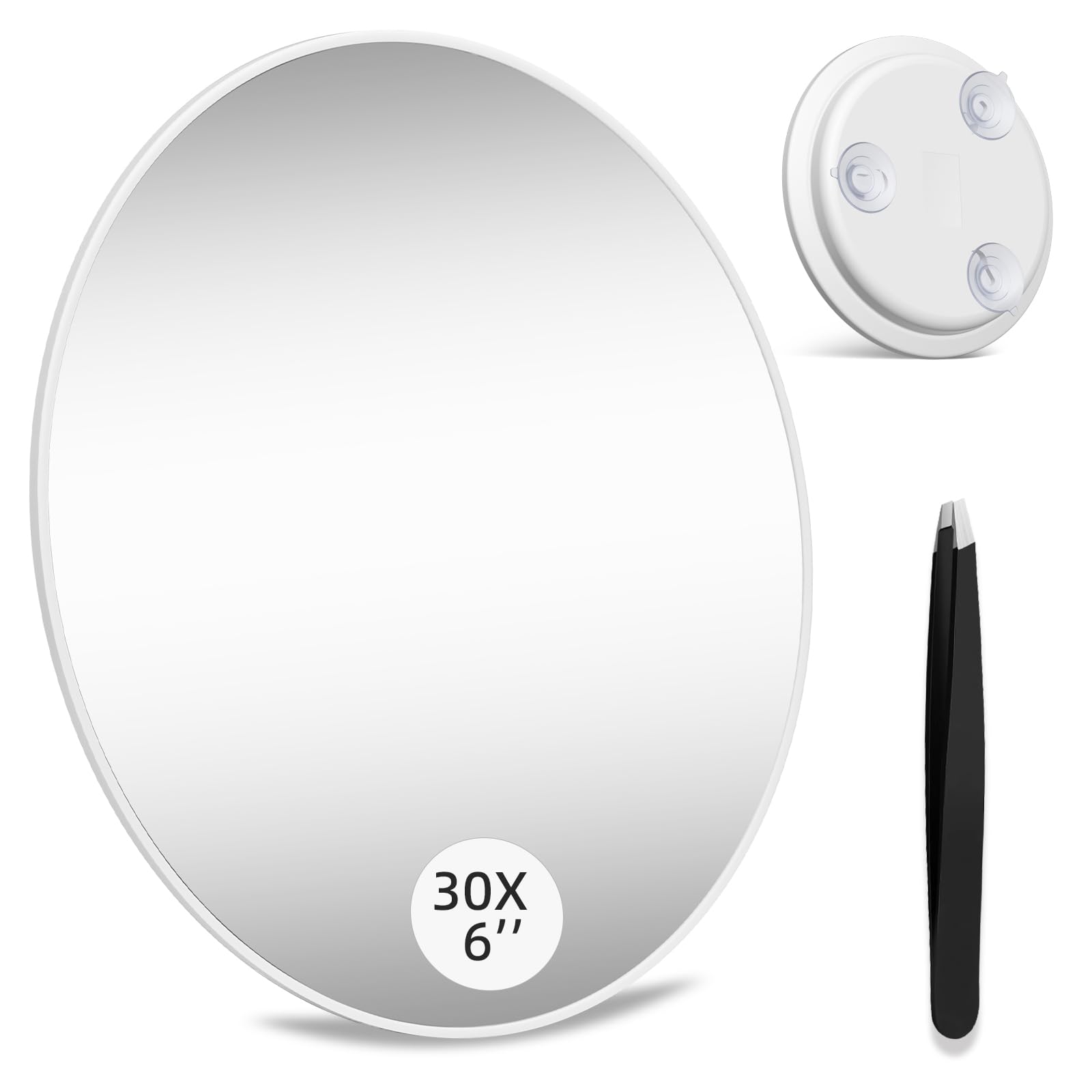Photo 1 of saiggnyy Large 6" 30X Strong Magnifying Mirror with Tweezers, Travel Magnified Mirror 30x with Suction Cups, High Magnification Mirrors 30x for Detailed Make up
