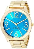 Nine West Women's NW/1584TQGB Turquoise Sunray Dial Gold-Tone Bracelet Watch
