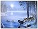 BANBERRY DESIGNS Wolves LED Lighted Moon Canvas Print Home Decor - Wolves Crossing a Frozen River in Snowy Winter Forest - 16x12 Inch