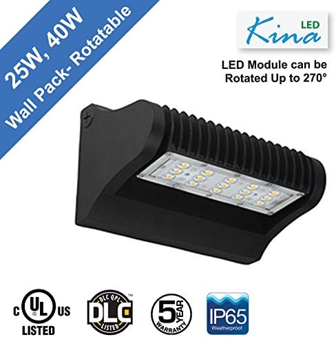 LED 40W Rotatable Wall Pack Light - by Kina LED, CCT 5,700K &amp; 5,200 Lumen, UL &amp; DLC, Super Efficiency 130 Lumens/Watt, 100-277V
