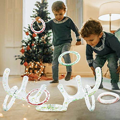 LovesTown Inflatable Reindeer Antler Ring Toss Game Set, Inflatable Christmas Party Games Funny Gifts Stocking Stuffers for Adults Party Favors Outdoors Indoors Games (2 Hat+6 Rings)