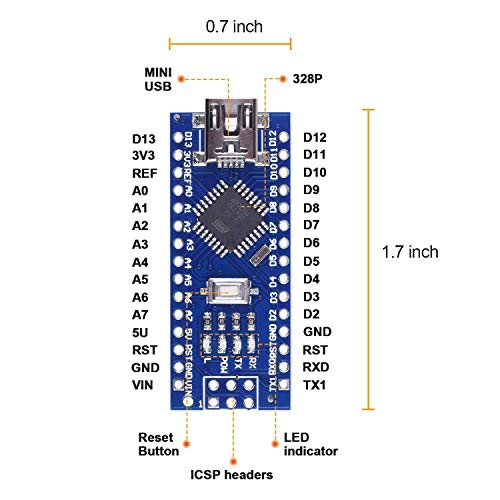 Longruenr Mini Nano V3.0 ATmega328P 5V 16M Micro Controller Board Module Compatible for ArduinoIDE ( Need Soldered)