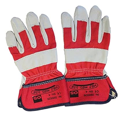OS Kinder Arbeitshandschuhe Gartenhandschuh Kids rot/grau Leder Größe 5