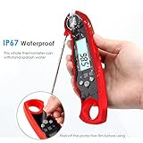 Best Digital Instant Read Meat Thermometer - Waterproof Kitchen Food Cooking Thermometer With Backlight LCD - Super Fast Electric Meat Thermometer Probe For BBQ Grilling Smoker Baking (Red)