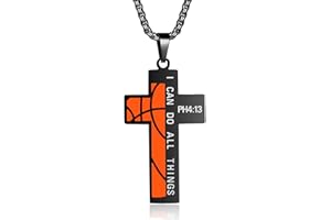 Susook Basketball Cross Necklace for Men Bible Verse I CAN DO All Things Stainless Steel Sport Pendant for Men