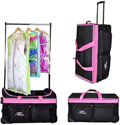 pink duffle bag with wheels