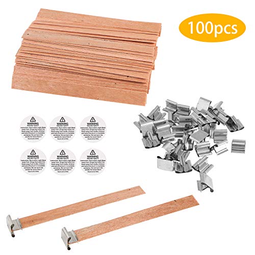 Wood Candle Wicks, Benbo 100 Pieces Smokeless 5.1 X 0.5 Inch Natural Wood Wick with Iron Stand Environmentally Friendly Candle Cores for DIY Candle Making Craft - Thumbnail 5