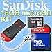 SanDisk 16GB MicroSDHC Micro SD Card with MicroSD to SD Adapter & Mobilemate Reader