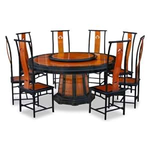 Amazon.com - 66in Rosewood Round Dining Table with 8 ...