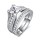 925 Solid Sterling Silver Cubic Zirconia Bridal Princess Cut Wedding Band Engagement Ring Set for Women