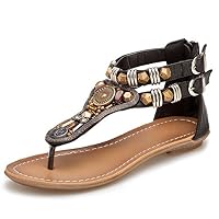 DeerYou Womens Ankle Buckle Thong Sandals Bohemian Slip On Flip Flop Summer Flat Shoes Black US 8.5