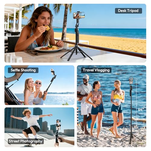 Ulanzi TT23 Auto Face Tracking Tripod for Smartphones, 165cm Cell Phone Selfie Stick, 360° Rotation Tripod with Bluetooth Remote & Gesture Control, Selfie Stick for iPhone/Action Camera