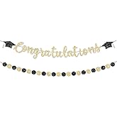 HCHinn Congratulations Decorations Banner Graduation Banners Class of 2025 Gold Glitter Congrats Grad Party Decor College High School Tassel Graduation Cap