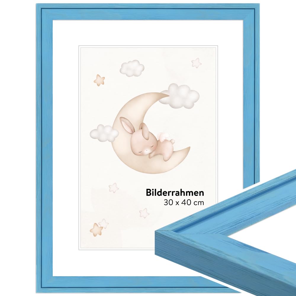 WANDStyle Children's Room Picture Frame for Children's Drawings 15 x 20 cm, Small Wooden Frame, Light Blue, Grained, Made in Germany - H120