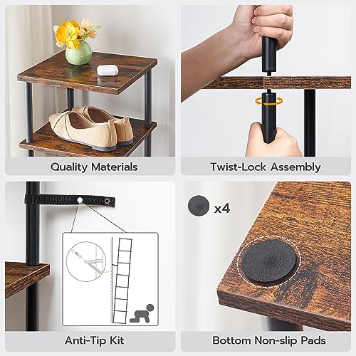 HOOBRO Vertical Shoe Rack for Small Space, 8-Tier Corner Shoe Rack, Narrow Shoe Storage Organizer for Entryway, Hallway, Bedroom, No-Tool Assembly, Wooden, Rustic Brown and Black EBF22XJ01
