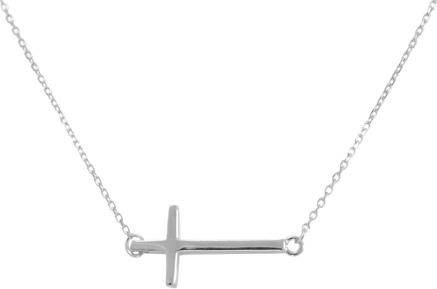 Paialco Sterling Silver Sideways Cross Necklace for Women