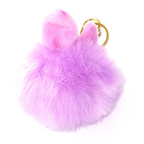 Girl Cute Soft Faux Rabbit Fluffy Fur Ball Key Chain Handbag Accessories Phone Pendant Sweet as Gift (Purple Rabbit)