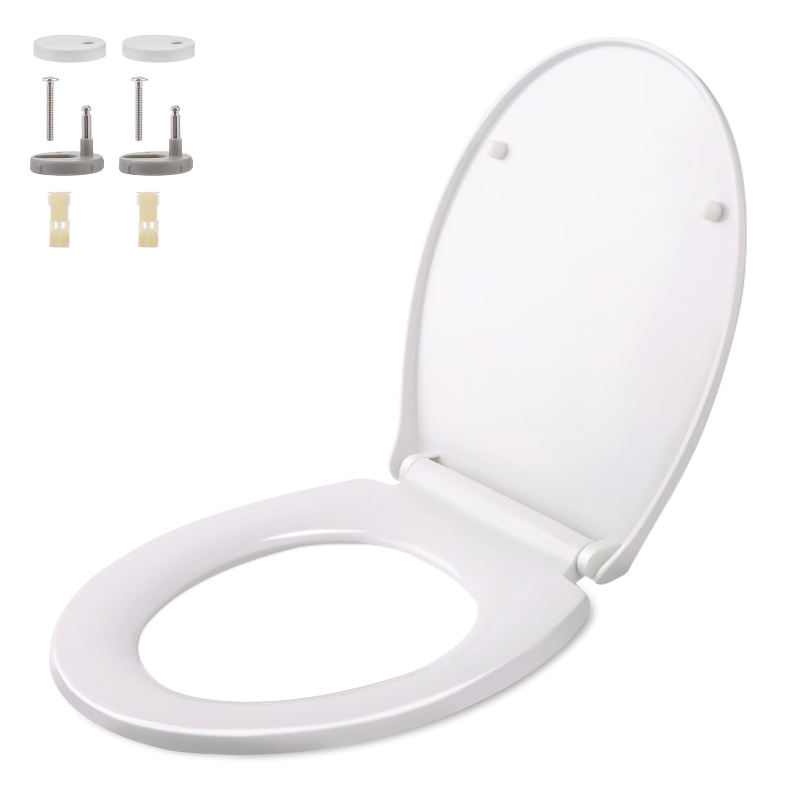 Himimi Universal Toilet Seat, Cushioned Closure, Quick-Release Toilet Tablet, in White Antibacterial Plastic, U-Shape (45.2 x 39.29 x 6.2 cm)