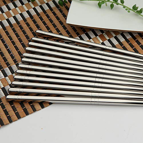10-Pairs Stainless Steel Chopsticks, Metal Chopstick Set, Reusable, Dishwasher Safe Last for Years with Non-Slip Design