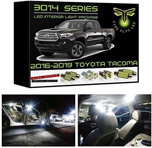 Fyre Flys 9 Piece White LED Interior Lights for 2016-2020 Toyota Tacoma Super Bright 6000K 3014 Series SMD Package Map Dome Vanity Mirror License Plate Light Bulb Kit and Install Tool